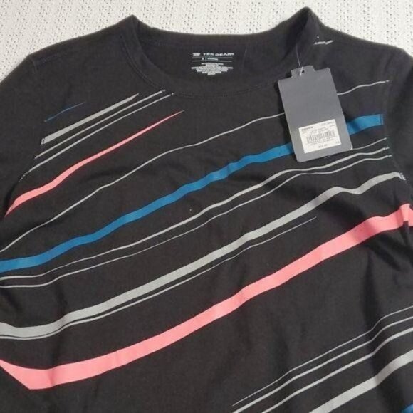 Tek Gear Black Multicolored Striped Athletic Long Sleeve Pullover Sz S Shirt - Picture 2 of 8